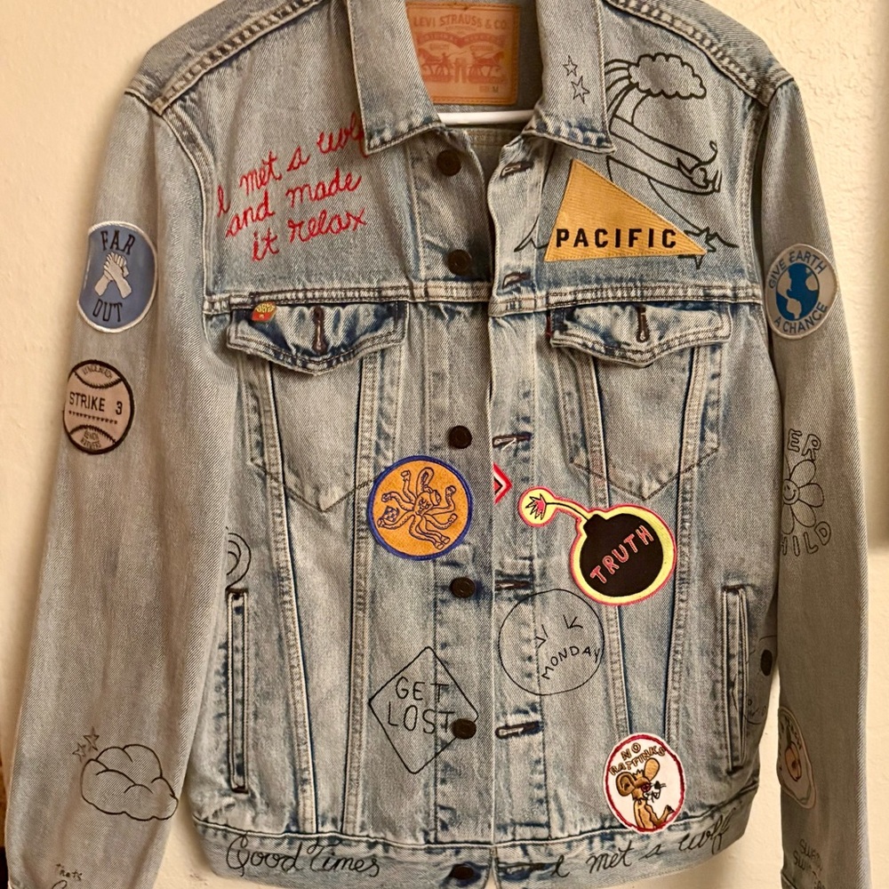 Rare M Limited Edition Embroidered Denim Bomber Jacket Patches Gorgeous